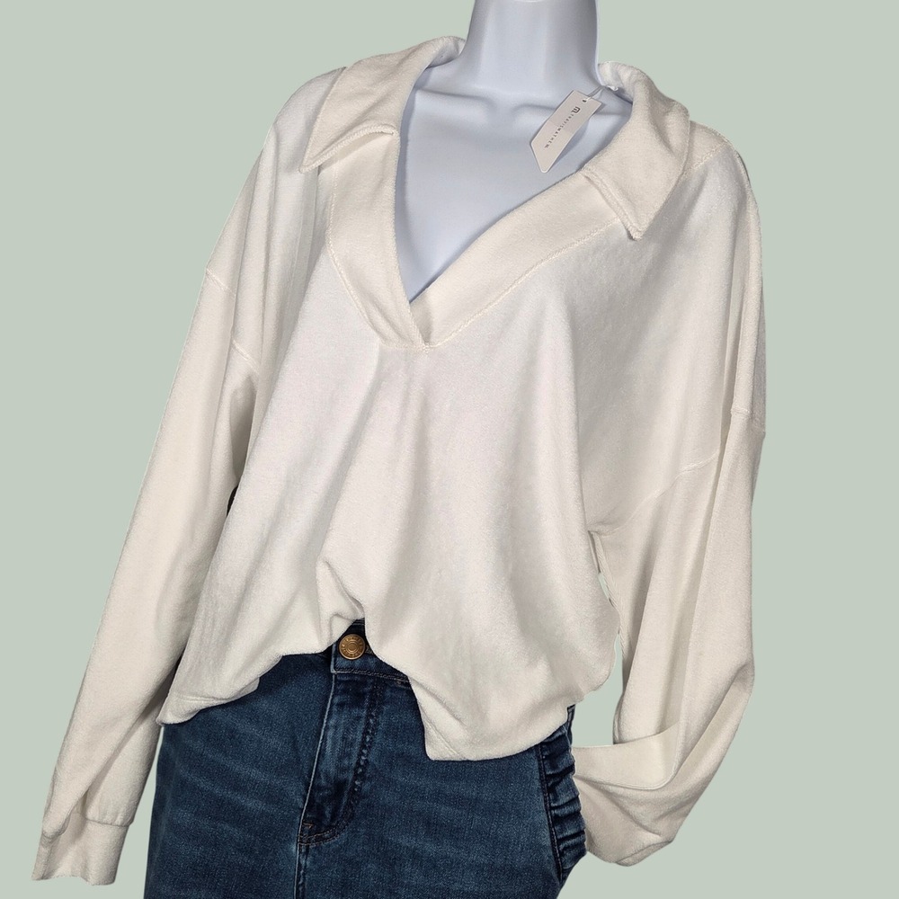 Travis Mathew NEW Womens XL Home Oasis Terry V Neck Polo Pullover Sweater White